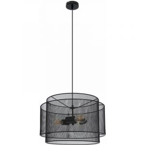 Lampe &agrave; suspension suspension noire lampe &agrave; suspension grille ronde industrielle salle &agrave; manger, m&eacute;tal, 3x douilles E27, DxH 45x120 cm