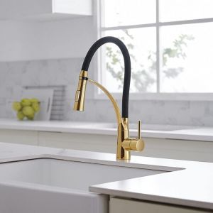 Jn.songs - Robinet de Cuisine Robinet d'Évier Douchette Extensible Mitigeur d'Évier en Laiton Pivotant à 360° - Or