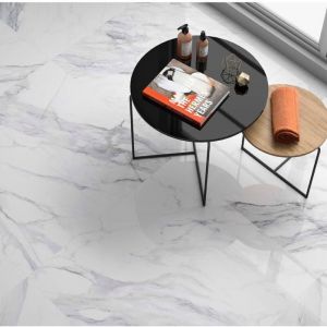 Carrelage gr&egrave;s c&eacute;rame effet marbre DANTE 60x60 cm Blanc - Brillant / Poli - bo&icirc;te de 1.44 m2