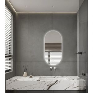 Saniclass Shine Miroir de salle de bains - 40x80cm - ovale - installation horizontale / verticale - &eacute;clairage LED indirect - chauffage miroir -