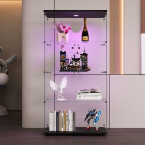 Vitrine en verre, Vitrine pour collection, Vitrine led, Vitrine en verre avec LED, 36&times;80&times;164 cm, Noir