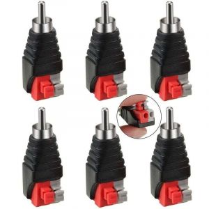 6 Pi&egrave;ces RCA vers Haut-parleur Adaptateur de fil Subwoofer Haut-parleur Phono RCA M&acirc;le vers AV 2 Borne &agrave; vis Vid&eacute;o Audio Ressort Presse Type Balun