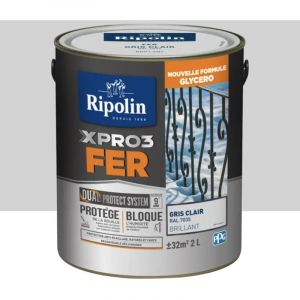 Ripolin - Peinture fer glycéro XPRO3 Fer Brillant Gris Clair 2 l