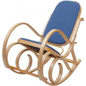 Fauteuil &agrave; bascule rocking chair en bois clair assise en tissu bleu M10005506