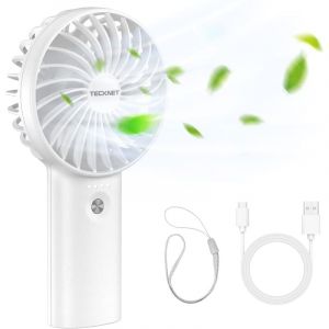 Mini ventilateur portable 5200 mAh, USB avec fonction Power Bank, silencieux, 3 vitesses réglables, pour bureau, voyage, extérieur, blanc