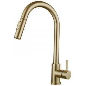Union - Robinet Cuisine , Mitigeur Cuisine Douchette , Pivotant à 360° d'Évier à Arc Élevé Pulvérisateur Escamotable 2 Modes , Or Brossé