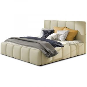 Lit adulte Vika &ndash; Simili cuir capitonn&eacute;-Beige clair-160x200