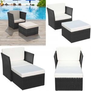 Vidaxl - Chaise de jardin avec tabouret Noir Résine tressée - Chaise De Jardin - Fauteuil De Jardin - Mobilier De Jardin - Set De Salon De Jardin