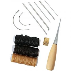 12 pieces Kit d'outils d'artisanat en cuir aiguilles a coudre fil cire cordon couture poin&ccedil;on de a coudre bricolage reparation de cuir, modele: 12