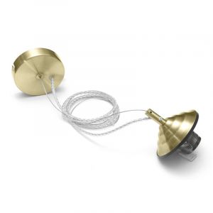 Gea Luce - Alice &ndash; Kit suspension v/g E27 avec rosace laiton, c&acirc;ble tress&eacute;, cache douille, max 1x60W, IP20, design moderne