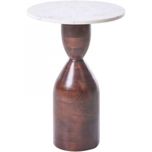 Table d'Appoint Moderne Plateau en Marbre et Pied en Bois de Manguier Accessoire Salon Rond Marron Wallula