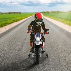 Moto Électrique pour Enfant 3 à 8 Ans avec Musique et Bleutooth Vitesse 5,5 - 6 km/h Batterie 12V Inclus Charge 30 kg Blanc CW3452 design in