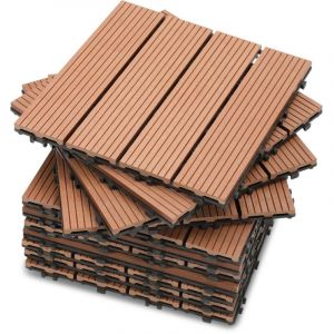 EINFEBEN 33x Dalle terrasse composite effet bois Dalles de Jardin clipsables en Bois Composite WPC 30 x 30 cm mosa&iuml;que Rev&ecirc;tement marron