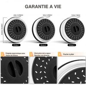 1 Pi&egrave;ce Cloche Micro Ondes-sans BPA -Couvercle Micro-Ondes 3en1-Cloche pour Micro Onde Retractable Anti Vapeur et Fonction Passoire-Accessoire Lave