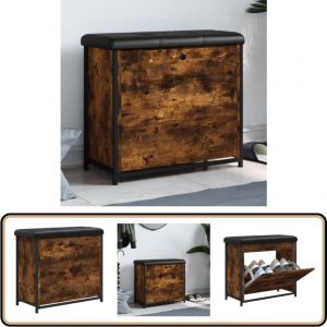 Banc &agrave; chaussures avec tiroir rabattable ch&ecirc;ne fum&eacute; 62x32x56 cm - Banc Chaussure - Banc Coffre - Meuble Entr&eacute;e - Rangement Chaussures - Banc Salle