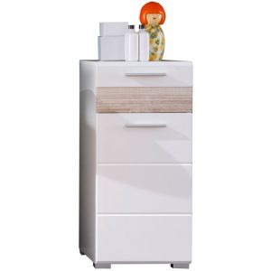 Ebuy24 - Mezzo Meuble de rangement pour salle de bain, blanc, blanc brillant, imitation chêne clair.