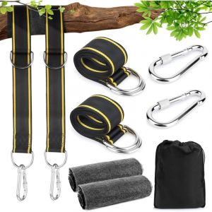 Sangle Hamac,Fixation de balançoire, Sangle Balancoire Arbre avec Mousquetons et Anneaux en d, 2 Protection d'arbre, Fixation Hamac Attache pour