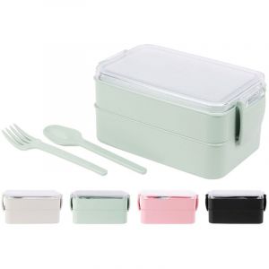 Boite Lunch, 2 Plateaux + Couverts, 183 X 103 X 86 Mm, Couleurs Assorties