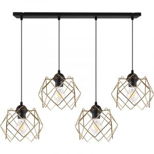 Lampe À Suspension Stella 4 Abat-Jour Plats Dorés E27