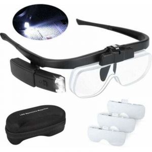 Lunette Loupe Eclairante LED 2 Lumi&egrave;res, Loupe Serre-T&ecirc;te pour Lecture Pr&eacute;cision Travail Horloger Malvoyant Main , USB Rechargeable Loupe Frontale