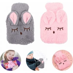Bouillotte Douce, 2 Bouillotte Eau Chaude avec Housse en Peluche Souple Bouillotte en Caoutchouc Naturel Bouillotte Peluche Amovible et Lavable pour