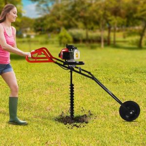 Senderpick - Perceuse à essence, perceuse à essence, chariot de terre, barre et rallonge de 63 cm, comprend une mèche de 80 mm, 2 temps pour un