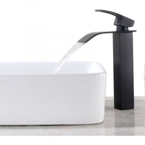 Auralum Mitigeur Robinet de Lavabo Cascade Noir Moderne Mitigeur Robinet Salle Bain pour Vasque à Poser Robinetterie Convient pour le lavabo