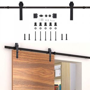 Système de porte coulissante Ensemble d'accessoires pour Rail au sol Rail de porte à rouleau en bois Verre 150kg Streifen 200CM - schwarz - Einfeben