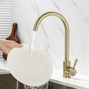 Lonheo Robinet Cuisine, Mitigeur Evier Flexible Rotatif &agrave; 360&deg;, Mitigeur Cuisine Acier Inoxydable avec A&eacute;rateur D&eacute;montable, Dor&eacute; Bross&eacute;