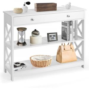 Console d'Entrée avec Tiroir et 2 Étagères Ouvertes de Rangement, Table Console pour Canapé, Salon, Chambre, 100 x 30 x 80 cm, Blanc - Relax4life