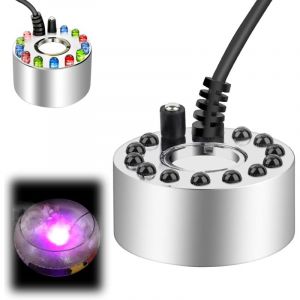 Brumisateur &agrave; Ultrasons, avec 12 LED Color&eacute;es, Mini Machine &agrave; Brouillard Brumisateur en M&eacute;tal, Humidificateur d'air - Parfait, pour Fontaine, &eacute;tang,