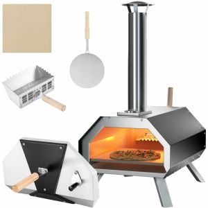 Four à Pizza Pieds Pliables à 3 couches en Acier Inoxydable avec Thermomètre, Plaque à Pizza, Pierre à Pizza, Four à Pizza Portable au Feu de Bois