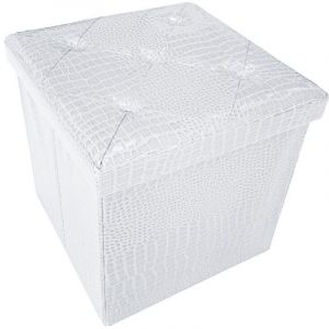Coffre De Rangement Avec Couvercle Amovible En Simil Cuir Tabouret Repose Pieds 38x38x38 cm - Blanc