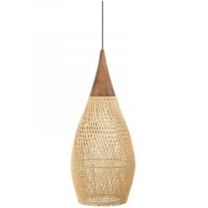 Suspension vintage en rotin beige 35 &times; 70 cm &ndash; Abat-jour en osier tress&eacute;, luminaire d&eacute;coratif pour salle &agrave; manger ou salon, sans ampoule