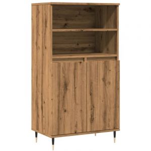 Buffet bahut commode armoire meuble de rangement organisateur cuisine salle de s&eacute;jour salon haut artisanal 60 x 36 x 110 cm bois d'ing&eacute;nierie marron