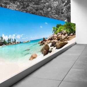 Lumaléa - Brise vue Trompe l'oeil - 100x400 cm - Vue mer - Recto Imprimé / Verso BlancBâche Micro Perforée - 80% d'occultation
