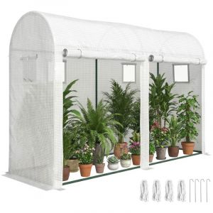 Serre de Jardin - Outsunny - B&acirc;che PE et Ch&acirc;ssis Acier - Porte et Fen&ecirc;tres en Roulante - 300 x 100 x 200 cm - blanc