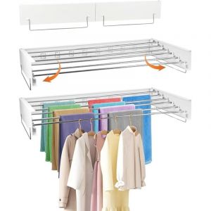 Xiiw - 100cm Etendoir mural gain de place, extensible &Eacute;tendoir &agrave; linge mural, Portant &agrave; V&ecirc;tements, Blanc