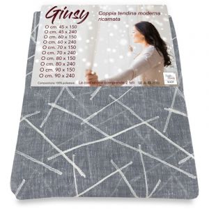 Giusy Grey curtain - paire de rideaux modernes en verre semi-transparent &agrave; effet boucl&eacute; en polyester PAIRE (2 CHIFFONS) CM. 80 X 240 MILLIM&Egrave;TRE