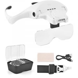 Lunettes Loupe Grossissante, Lunette Loupe &agrave; Chargement USB avec lumi&egrave;re 4 LED et Interrupteur Tactile,Lampe Frontale pour Lecture Bijoutier Broderie