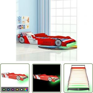 Lit voiture de course pour enfants avec led 90 x 200 cm Rouge - Lit Enfant - Lit Bébé - Lit Voiture De Course - Lumière Led - Décoration Chambre