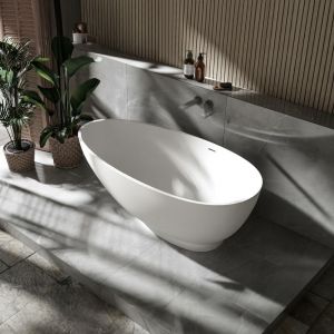 Bernstein - Baignoire &icirc;lot fonte min&eacute;rale ovale design salle de bain - vigo stone - Blanc mat - 150 x 75 cm