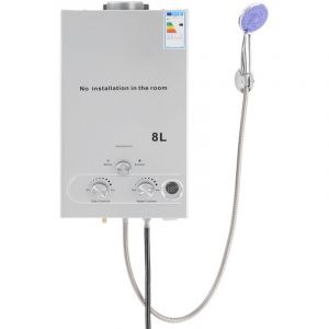 Chauffe-eau instantan&eacute; &agrave; gaz liqu&eacute;fi&eacute; 8 L 16 kW Chauffe-eau au GPL, chauffe-eau instantan&eacute; sans r&eacute;servoir avec pomme de douche &agrave; effet pluie et