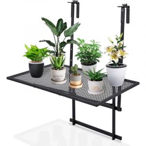 COSTWAY Table de Balcon Suspendue, Table de Jardin Rabattable Hauteur Réglable sur 5 Niveaux Anti-rouille Noir