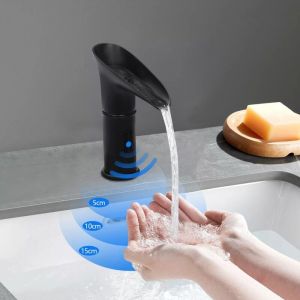 Gojoy - Robinet de Lavabo Infrarouge Automatique noir robinet cascade sans contact, Mitigeur Automatique pour Salle de Bain