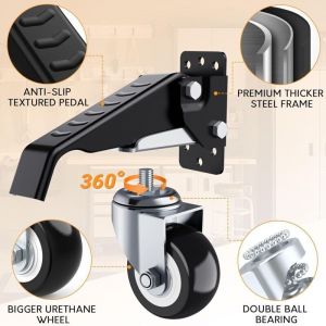 Kit de roulettes d'&eacute;tabli Capacit&eacute; de 300 kg 4 Roulettes d'&eacute;tabli r&eacute;tractables robustes Roues en ur&eacute;thane de construction en acier