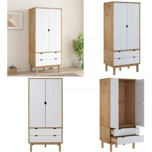 Garde-robe OTTA Marron et blanc 76,5x53x172 cm Bois massif pin - Armoire - Meuble Rangement - Placard - Dressing - Bois Massif - Home & Living