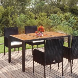 Maison Chic - Table de jardin Table d'extérieur Table d'appoint dessus en bois Noir 150x90x75 cm Résine tressée 17431