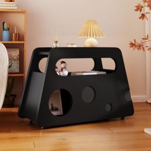 Okwish - Buffet noir moderne à roulettes, design arrondi sûr idéal pour le salon et la chambre