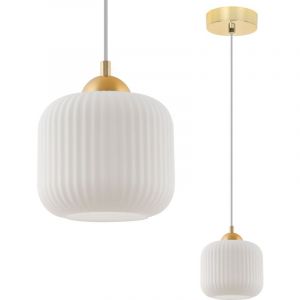 Lampe À Suspension Riffle Gold 1 Plaque Abat-Jour Cylindre Blanc E27